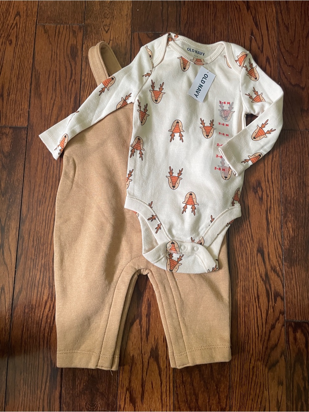 NWT Long sleeve Bodysuit and Tan Overalls
